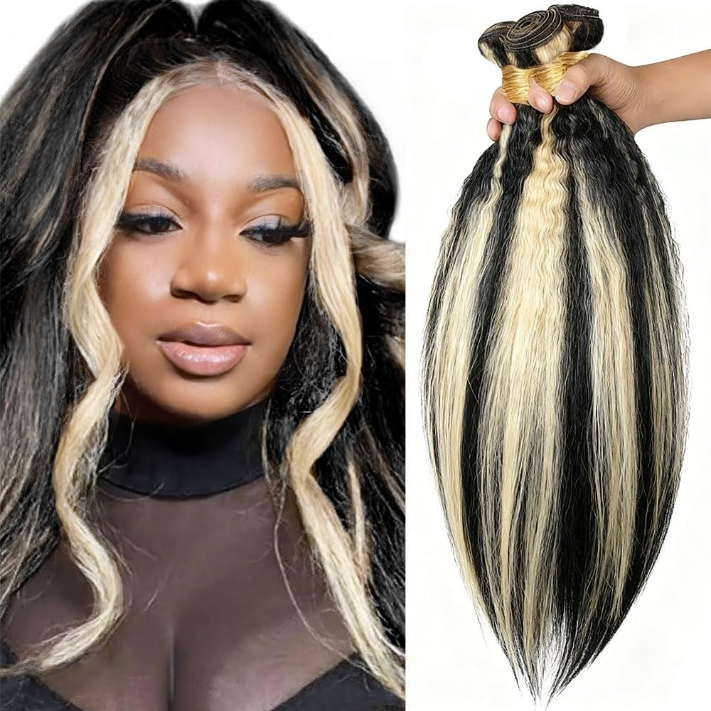 Brazilian Virgin Kinky Straight Ombre Hair Bundles - 3 P1B/613 Human Hair