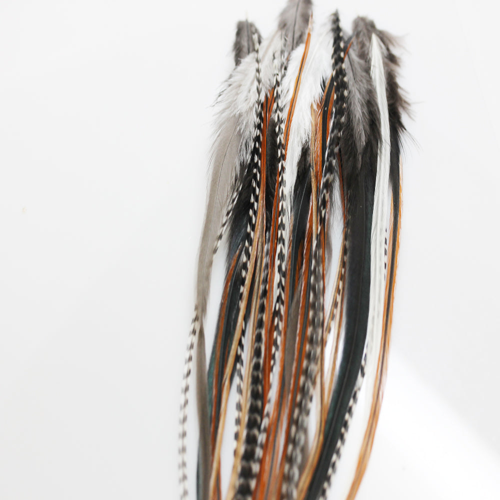 Natural Feather Hair Extensions 25 Pack - Long Saddle Feathers for Styling