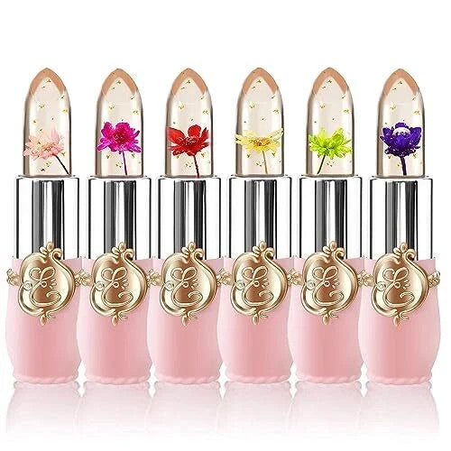 6 Pcs Flower Jelly Lipstick Set - Color Changing Moisturizer & Long Lasting Gloss