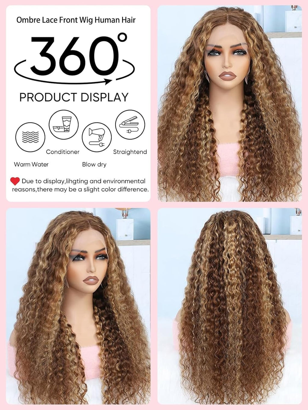 Brazilian Virgin Water Wave Lace Wigs 200% Density Ombre 1B/30 Seamless Hairpiece