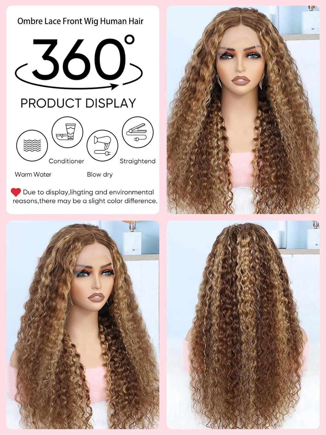 Brazilian Virgin Water Wave Lace Wigs 200% Density Ombre 1B/30 Seamless Hairpiece