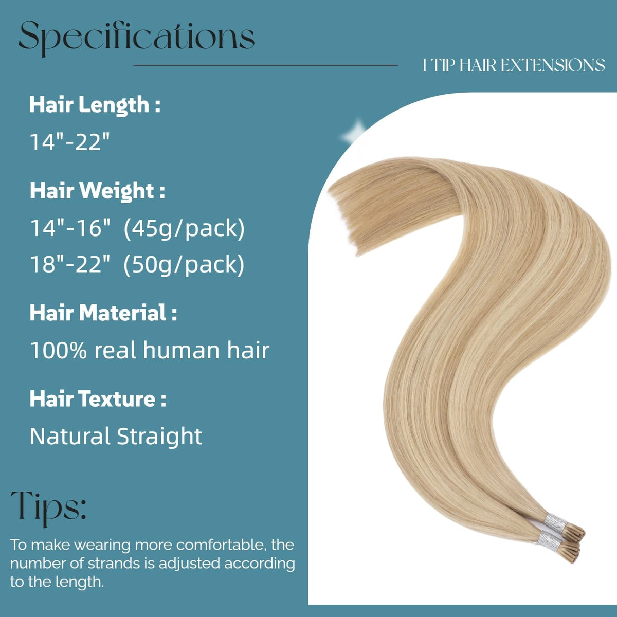 Jinyisong Human Hair Extensions Straight I Tip 22 Inch