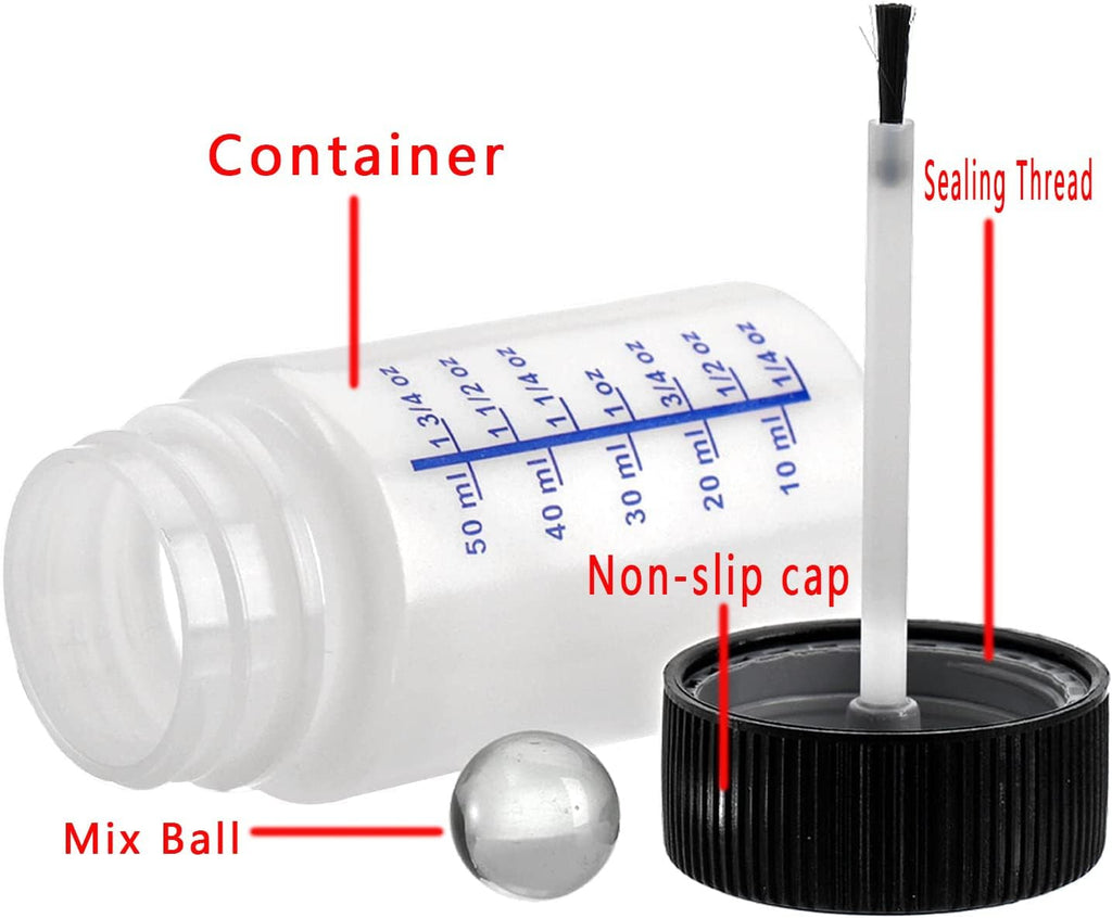6 Pack 2oz Paint Touch Up Bottles with Brush Applicators and Mixing Balls