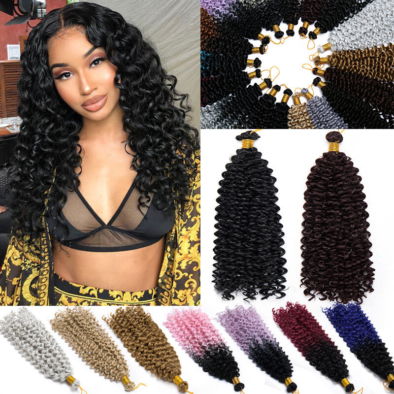 14-Inch Water Wave Crochet Hair Extensions for Black Women - Synthetic Braids