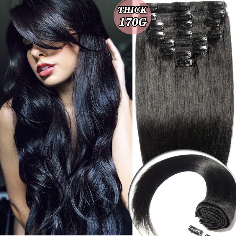 Thick Human Hair Clip-In Extensions Full Head Double Weft Remy Hair