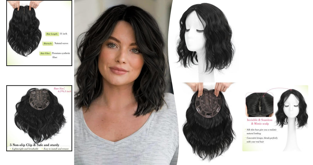 11-Inch Wavy Hair Topper for Volume & Natural Look - Lightweight Clip-In Hairpiece