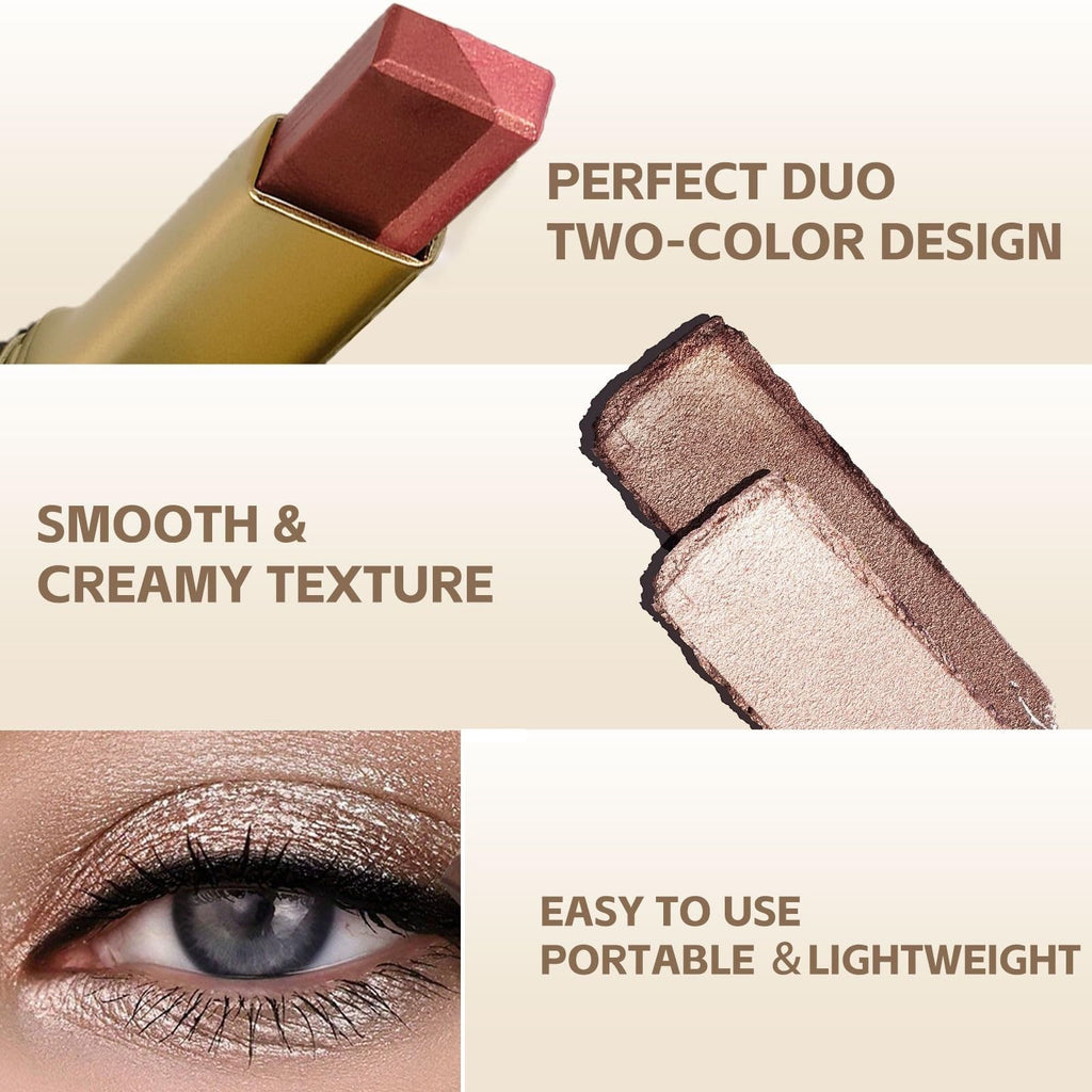 6-Piece Glitter Eye Shadow Sticks Set, Two-Color Gradient Waterproof Shimmer