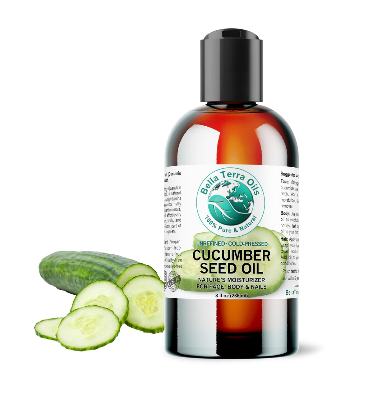 Cucumber Seed Oil - Natural Skin Moisturizer & Radiance Booster 8 oz