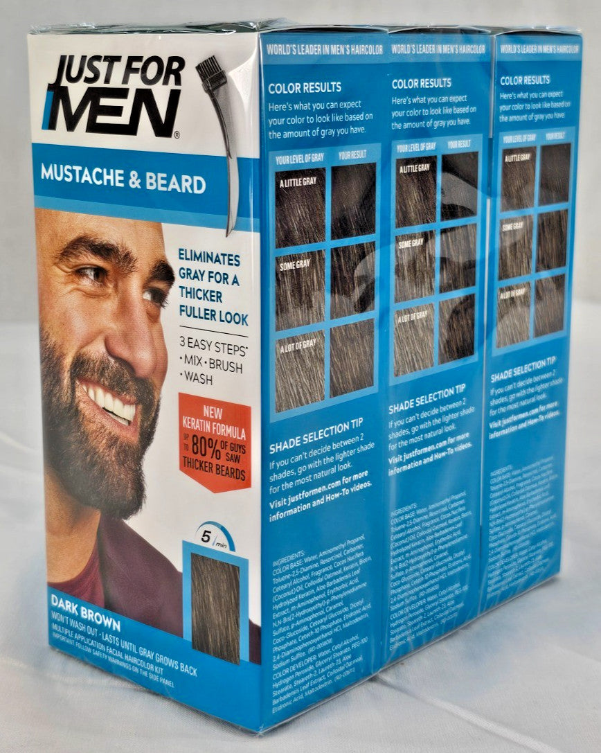 3 Pack Beard Dye Kit Dark Brown M-45 with Keratin for Mustache & Beard