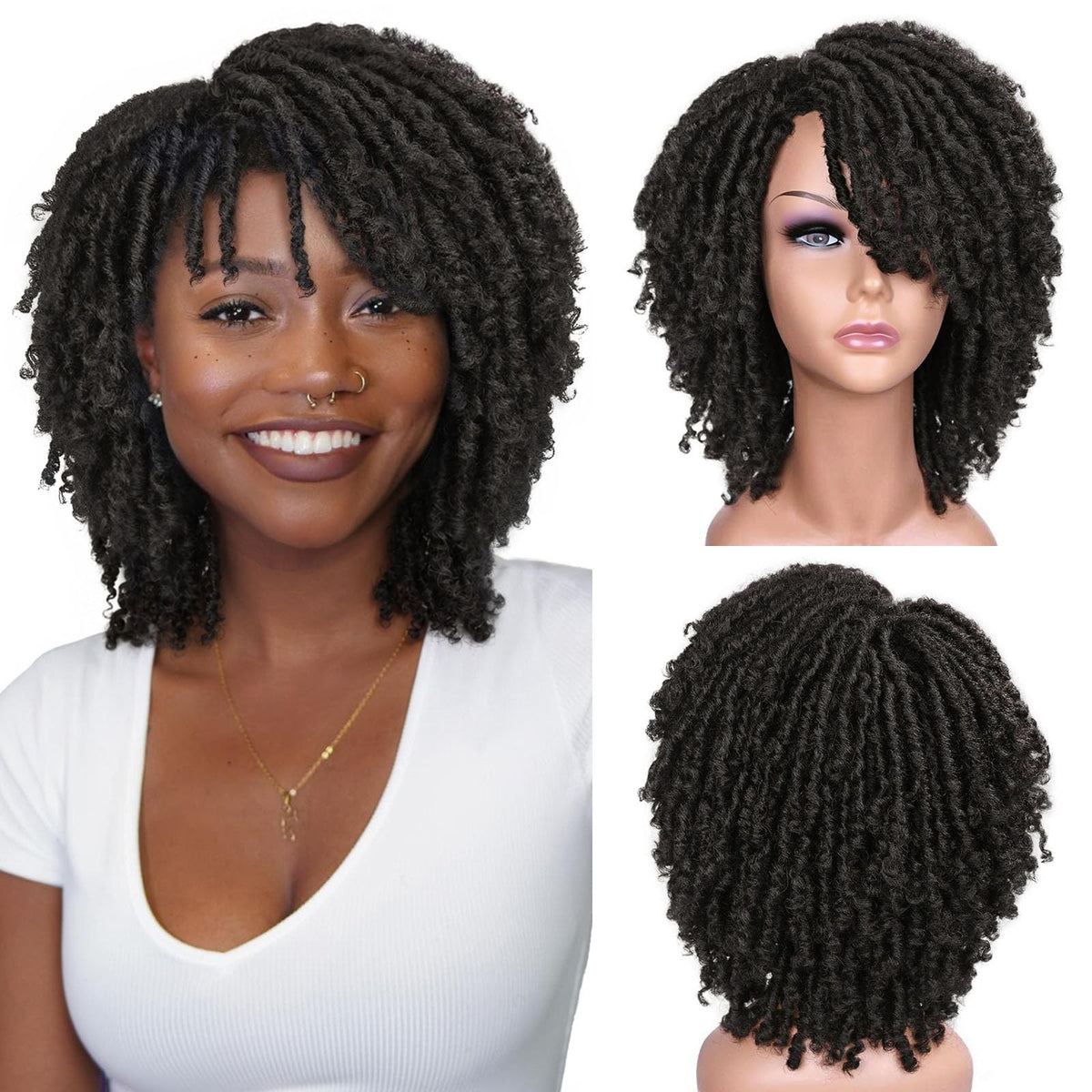 Short Twist Braided Dreadlock Wig for Black Women & Men - Synthetic Afro Style