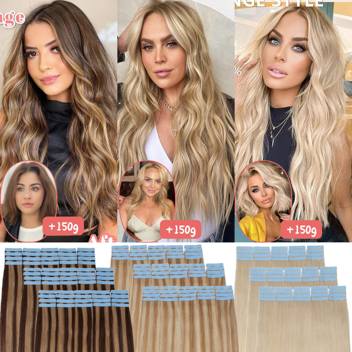Russian Straight Tape-In Hair Extensions - Thick Remy Human Hair, 150g, All Colors & Lengths