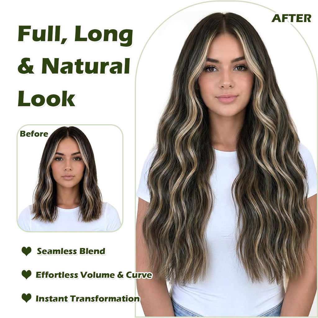Clip-In Hair Extensions 4PCS Full Head 100% Human Hair, Various Lengths & Colors