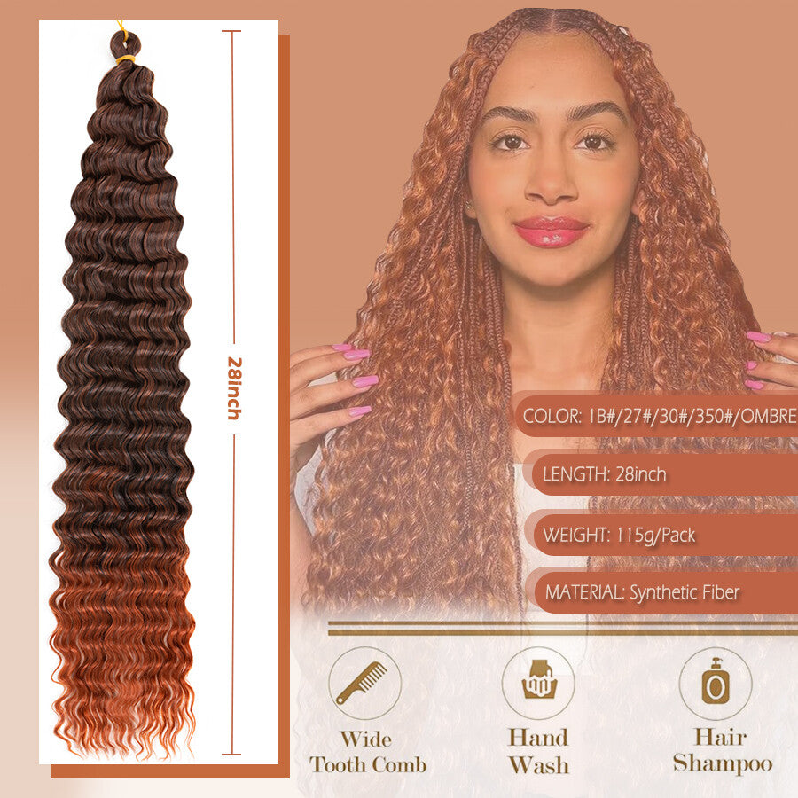 Long Boho Crochet Water Wave Braid Hair Extensions - Curly Synthetic Hair