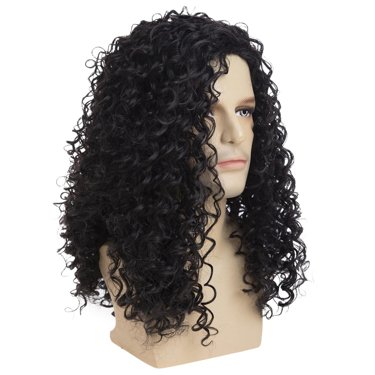 Long Curly Black Wig for Men Halloween Costume Party Cosplay