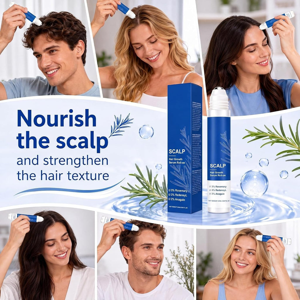 Hair Growth Serum Roll-On for Thicker Hair & Scalp - 2 Pack 0.85 Fl Oz
