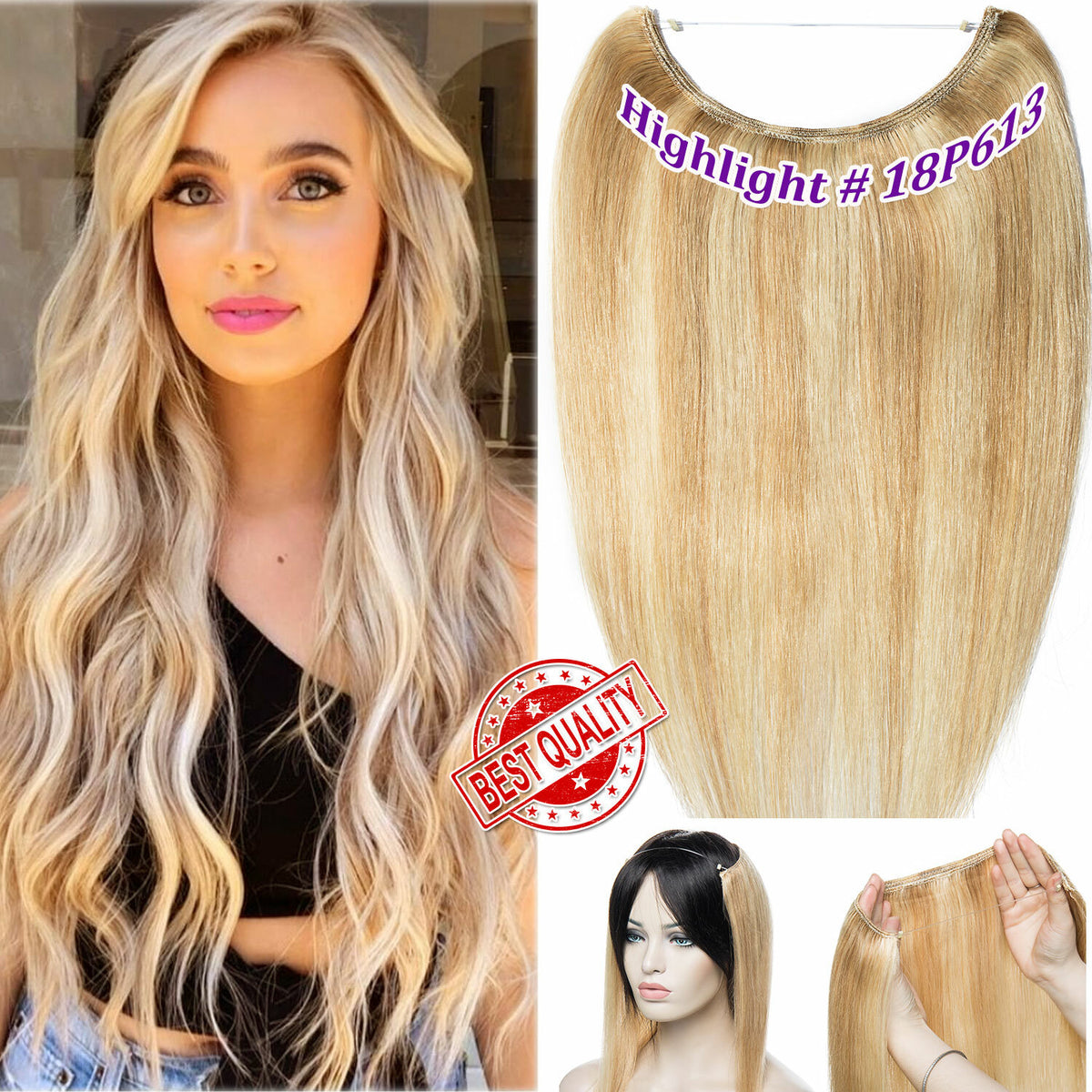Wire-In Human Hair Extensions with Clips - Thick & Natural Look, 12-22 Inches