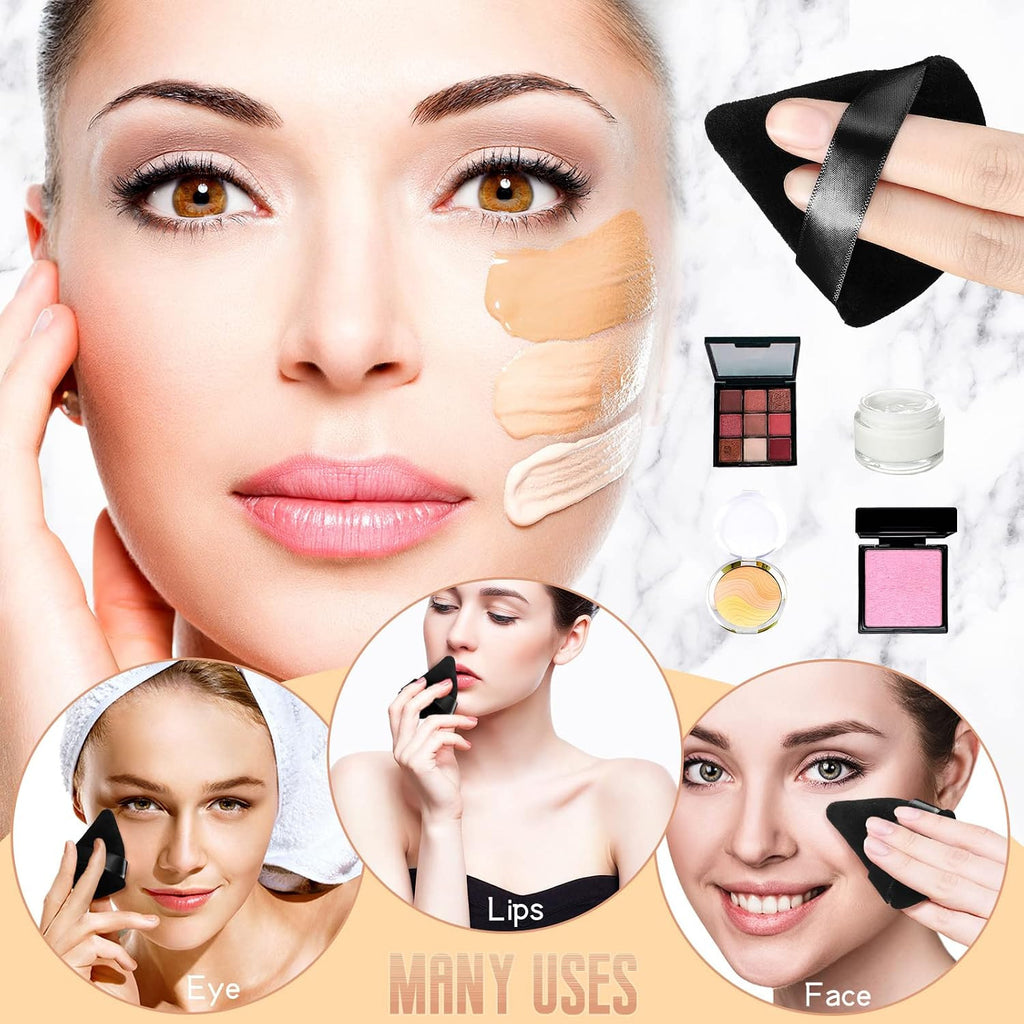 48 Pcs Triangle Velour Makeup Powder Puffs - Black