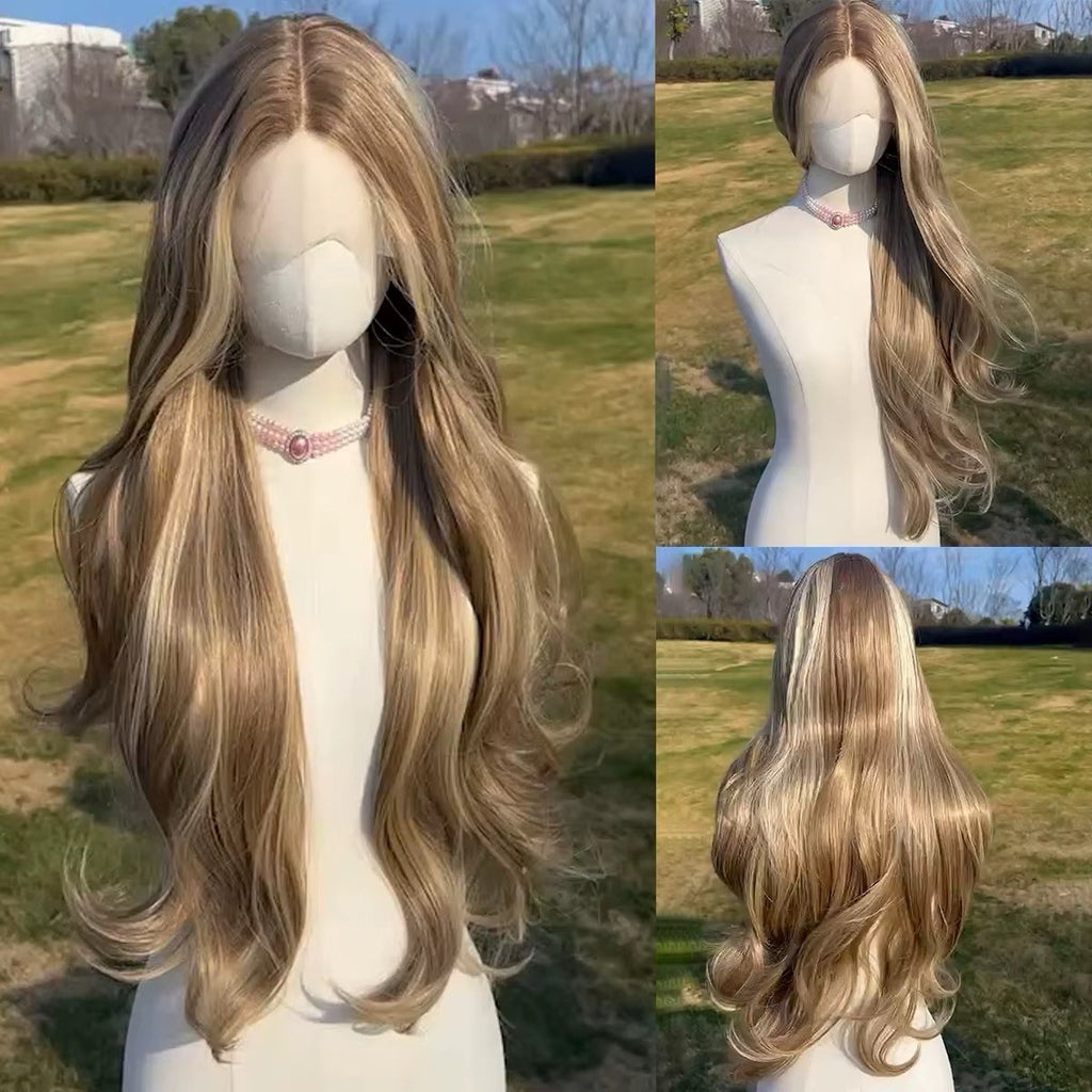 30 Inch Blonde Brown Lace Front Wig with Heat-Resistant Synthetic Hair