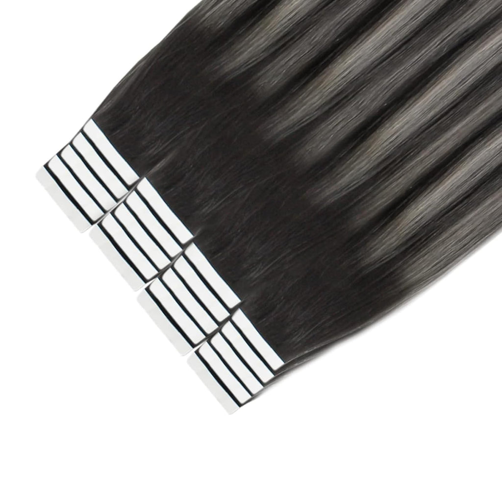Tape-in Hair Extensions 20pcs 16 Inch Silver White Ombre Human Hair