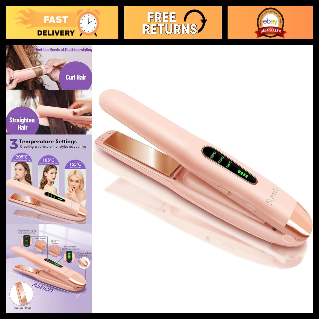 Cordless Travel Hair Straightener with Titanium Plates & Fast Heat