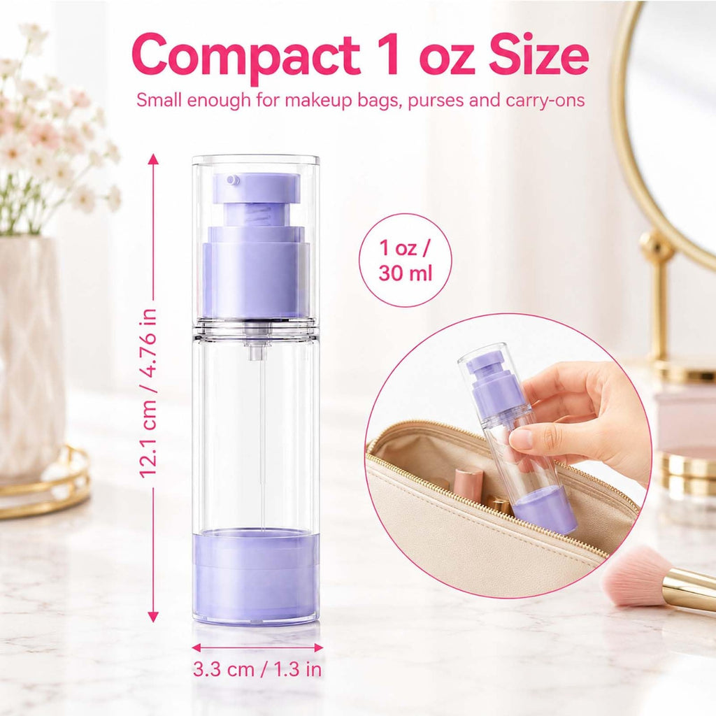 4 Pack Travel Airless Pump Bottles - Leakproof 1 oz Cosmetic Dispensers for Toiletries