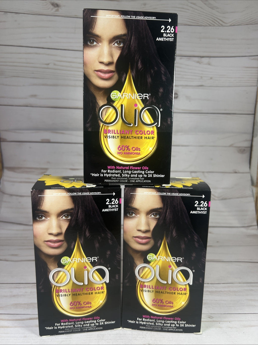 Garnier Olia Black Amethyst Permanent Hair Color No Ammonia - Pack of 3