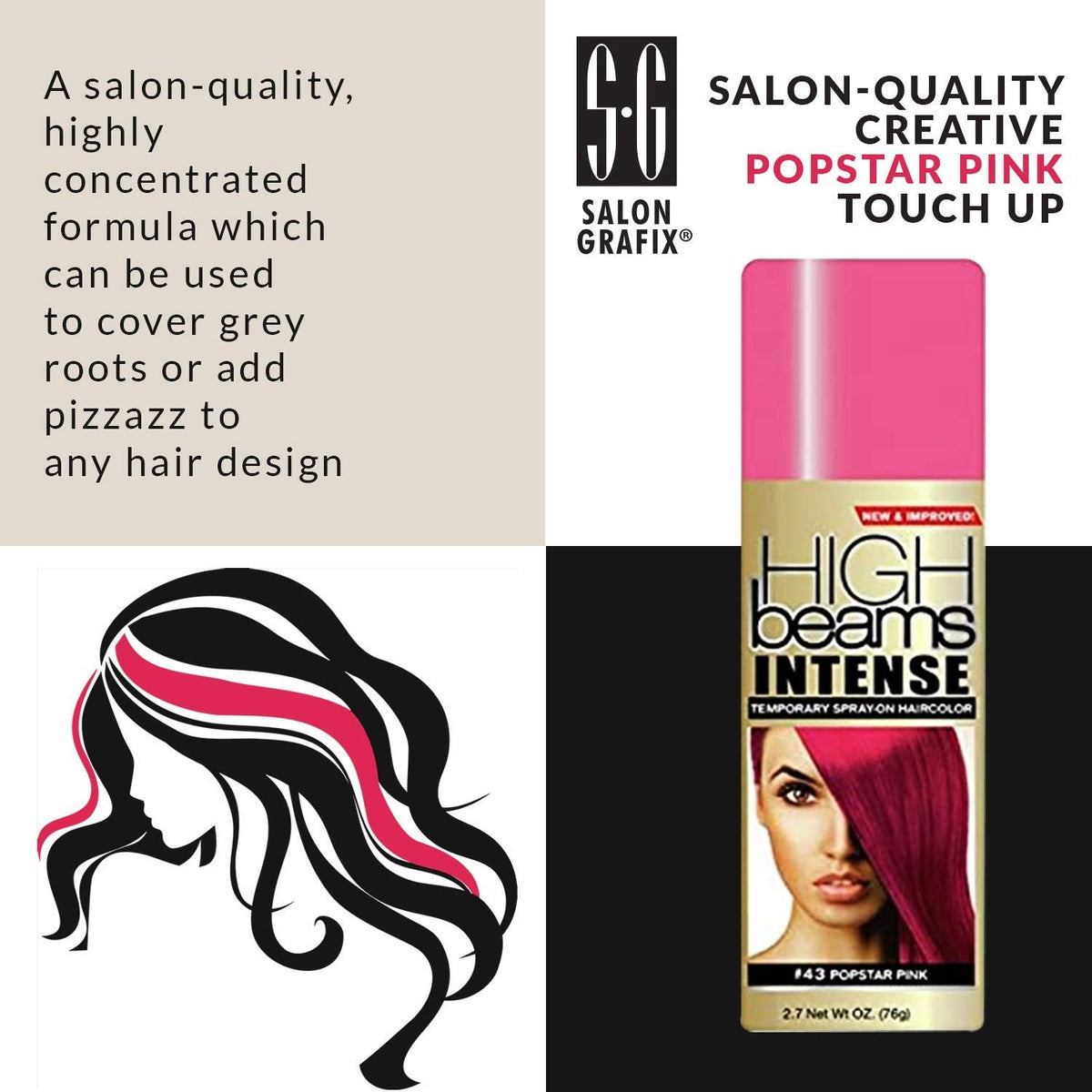 Colorful Spray-On Hair Color - Popstar Pink, 2.7 oz Pack of 6
