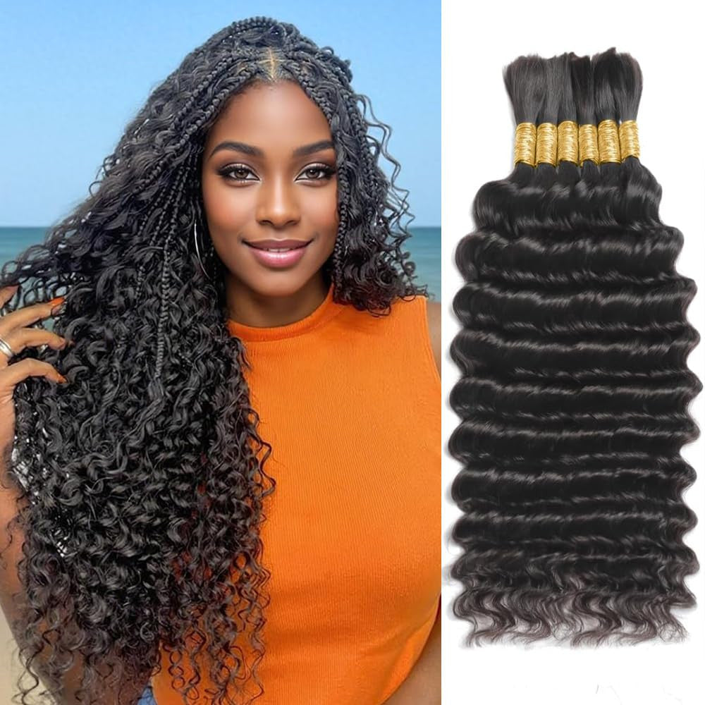 Deep Wave Human Braiding Hair 150g 6 Bundles 20 Inch for Boho Braids