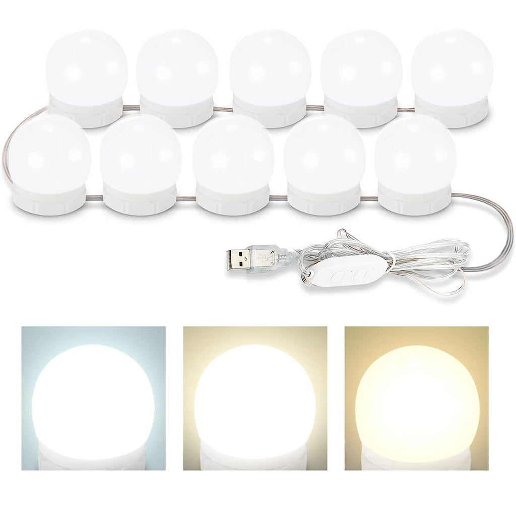 Dimmable LED Vanity Lights for Mirror - Hollywood Style with 10 Bulbs
