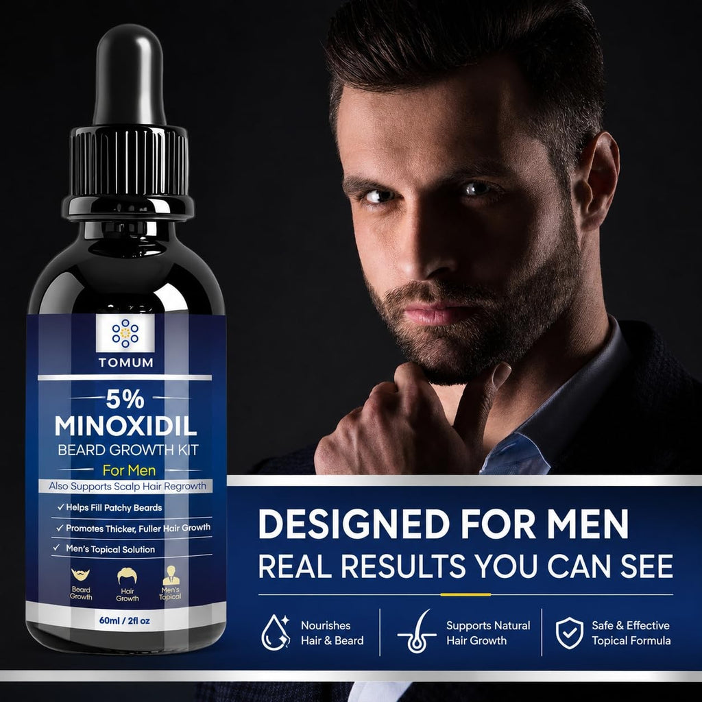 Men's Beard Growth Kit with 5% Minoxidil - Faster Thicker Facial Hair
