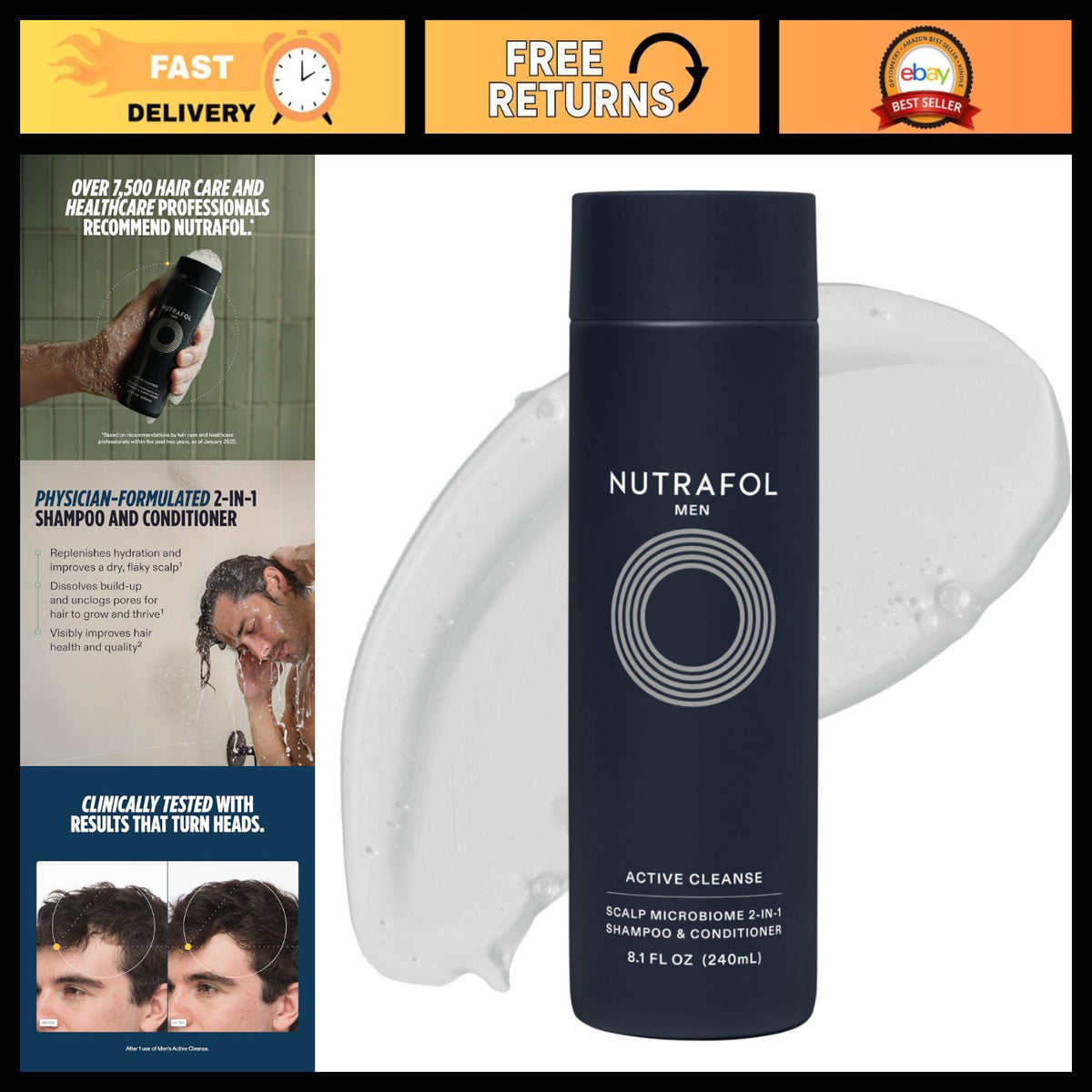 Men's 2-in-1 Shampoo & Conditioner for Thinning Hair - 8.1 Fl Oz