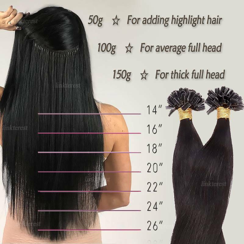 Human Hair Extensions Flat Nail U Tip Keratin Bonding Virgin Remy Hair