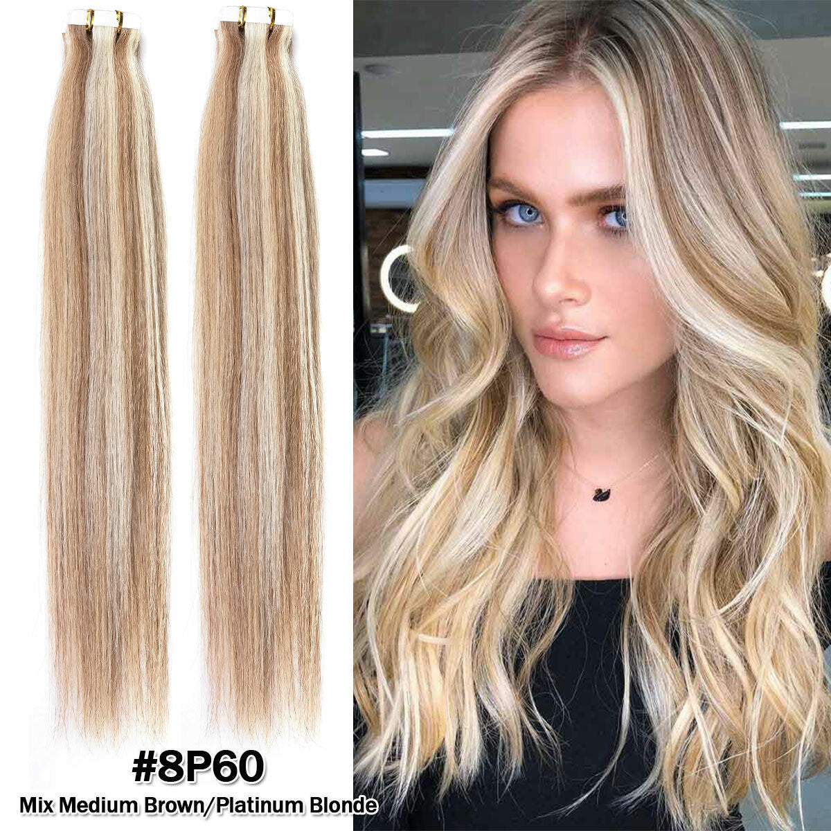 Russian Tape-In Human Hair Extensions - 100% Remy Body Wave, Multiple Colors & Lengths