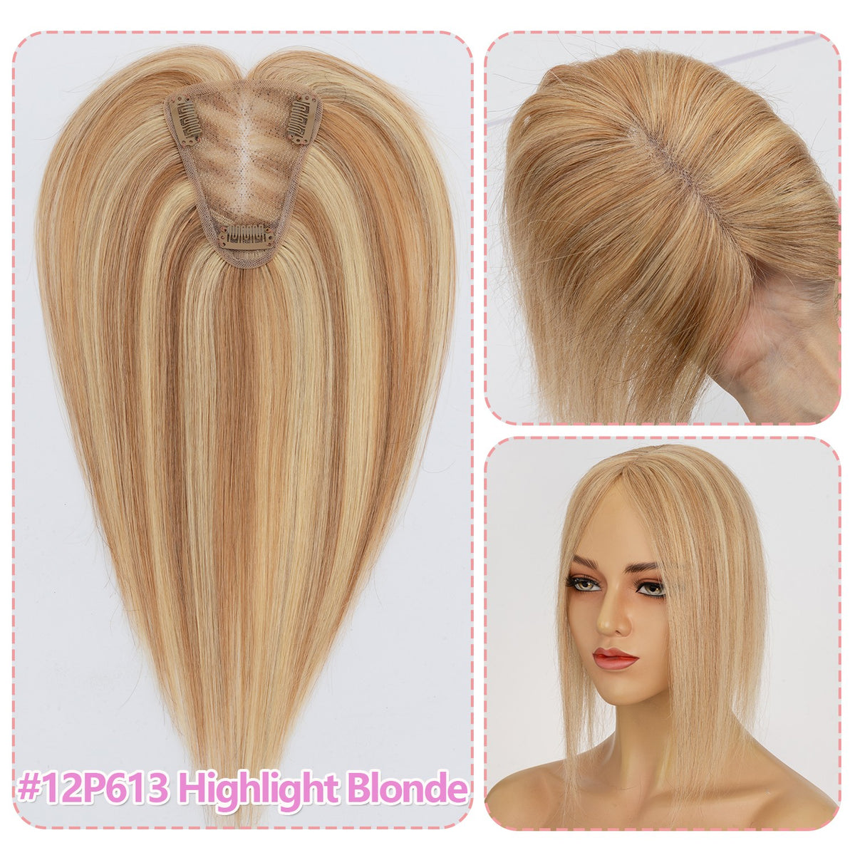 Clip-In Human Hair Topper for Thinning Hair 8x10in Natural Remy Hair