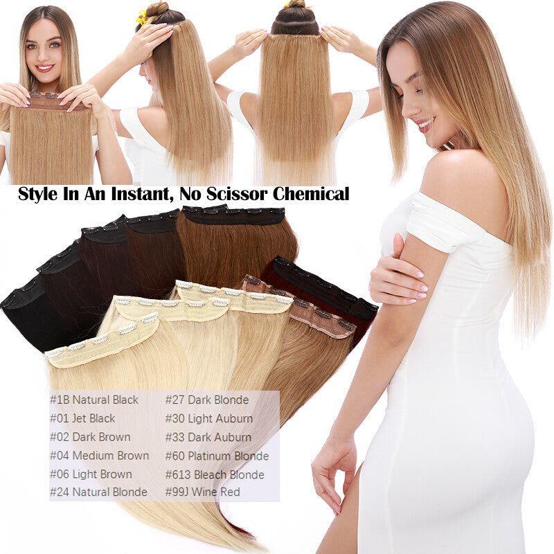 Clip-In Human Hair Extensions Full Head 3/4 Length Remy Hair, Multiple Colors & Lengths