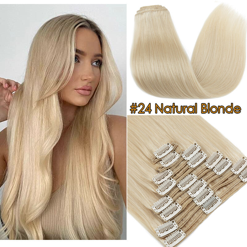 150g Double Weft Clip-In Human Hair Extensions - Full Head, Thick & Natural