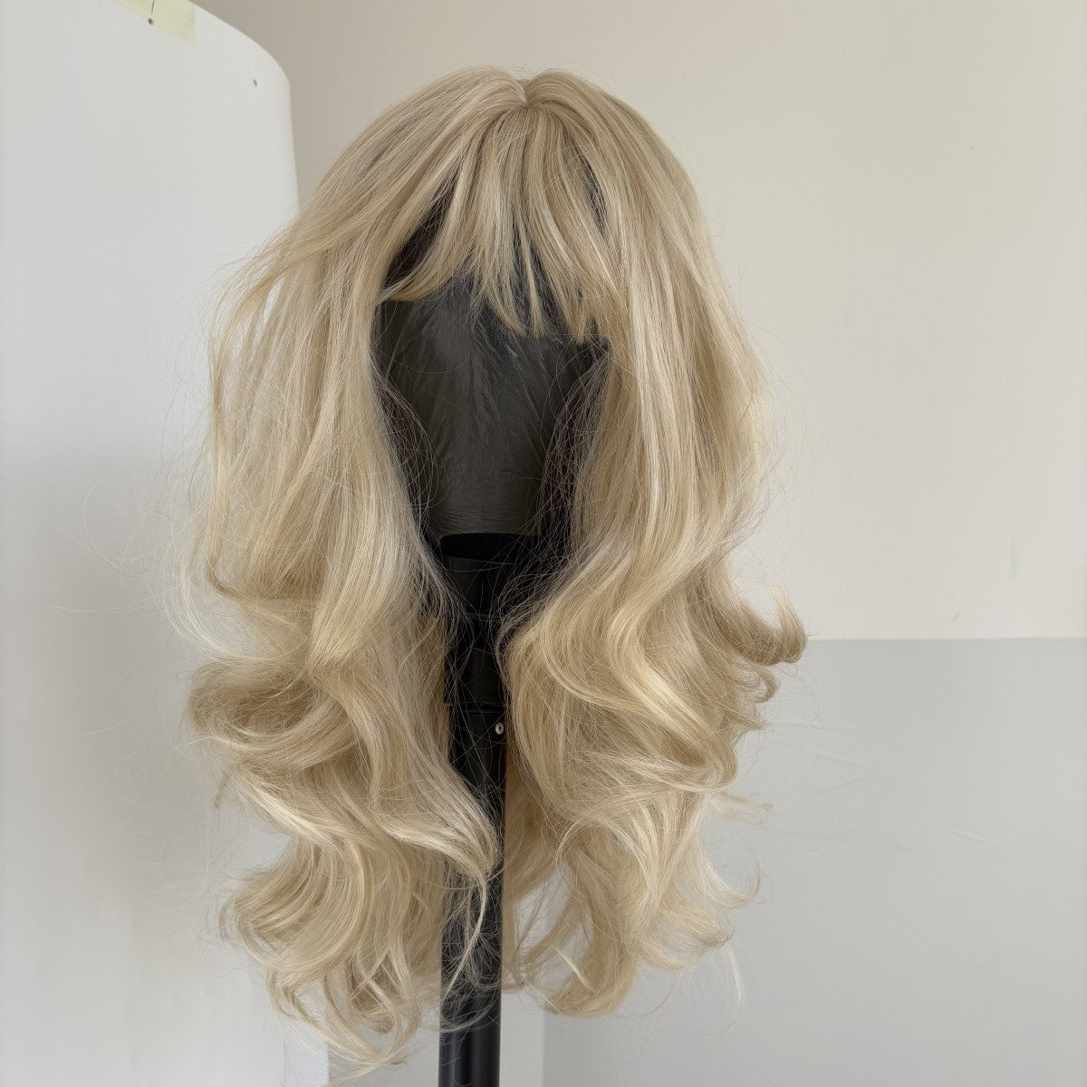 Long Wavy Blonde Synthetic Wig with Bangs - Heat Resistant & Tangle-Free