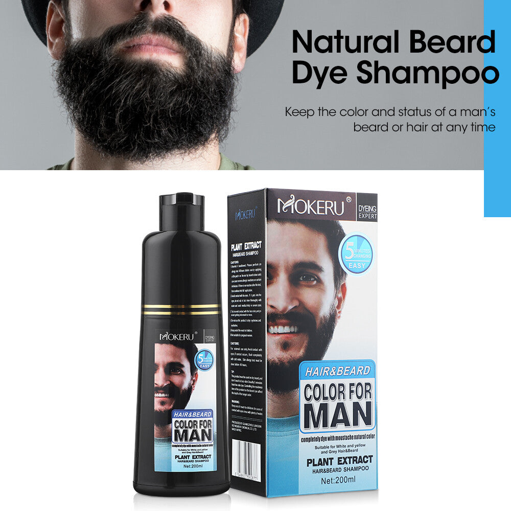 Men's Beard Hair Color Dye Shampoo - Black Darkening, 200ml
