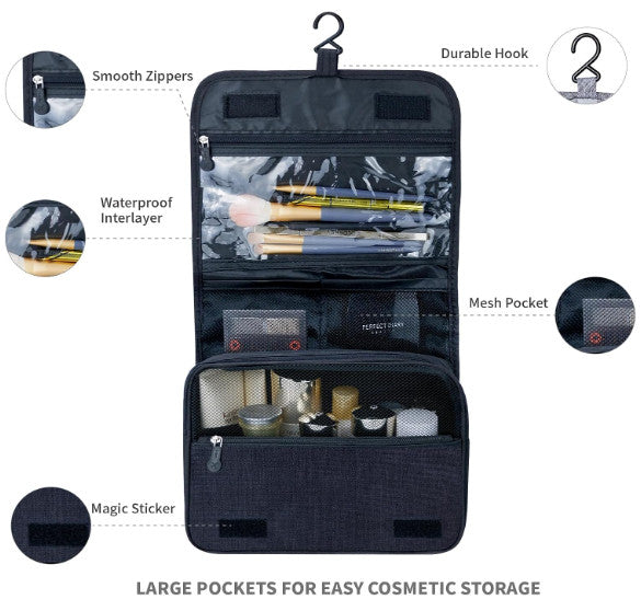 Large Waterproof Travel Toiletry Bag with Hanging Organizer for Men Women