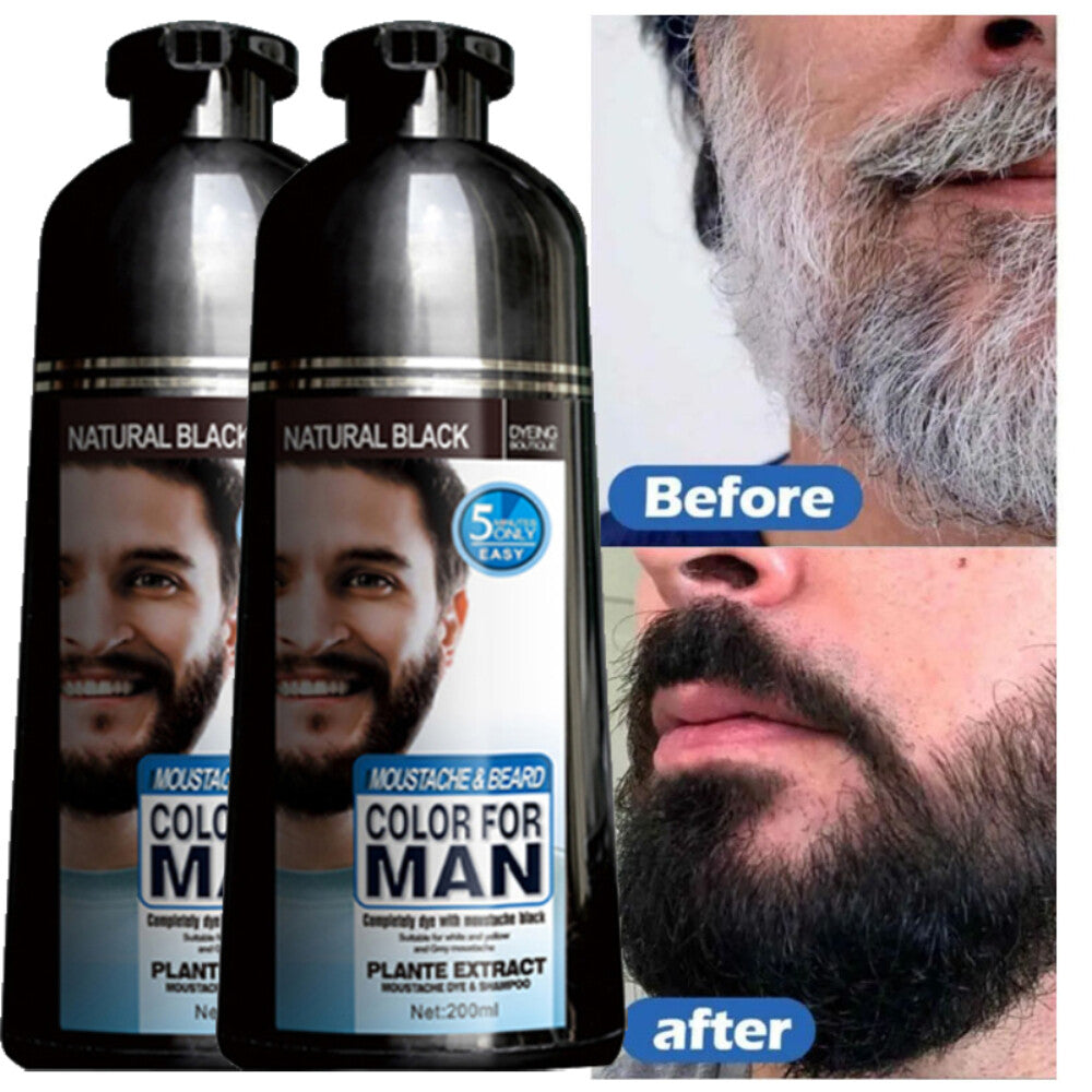 Men's Beard Hair Color Dye Shampoo - Natural Black Darkening 2-Pack