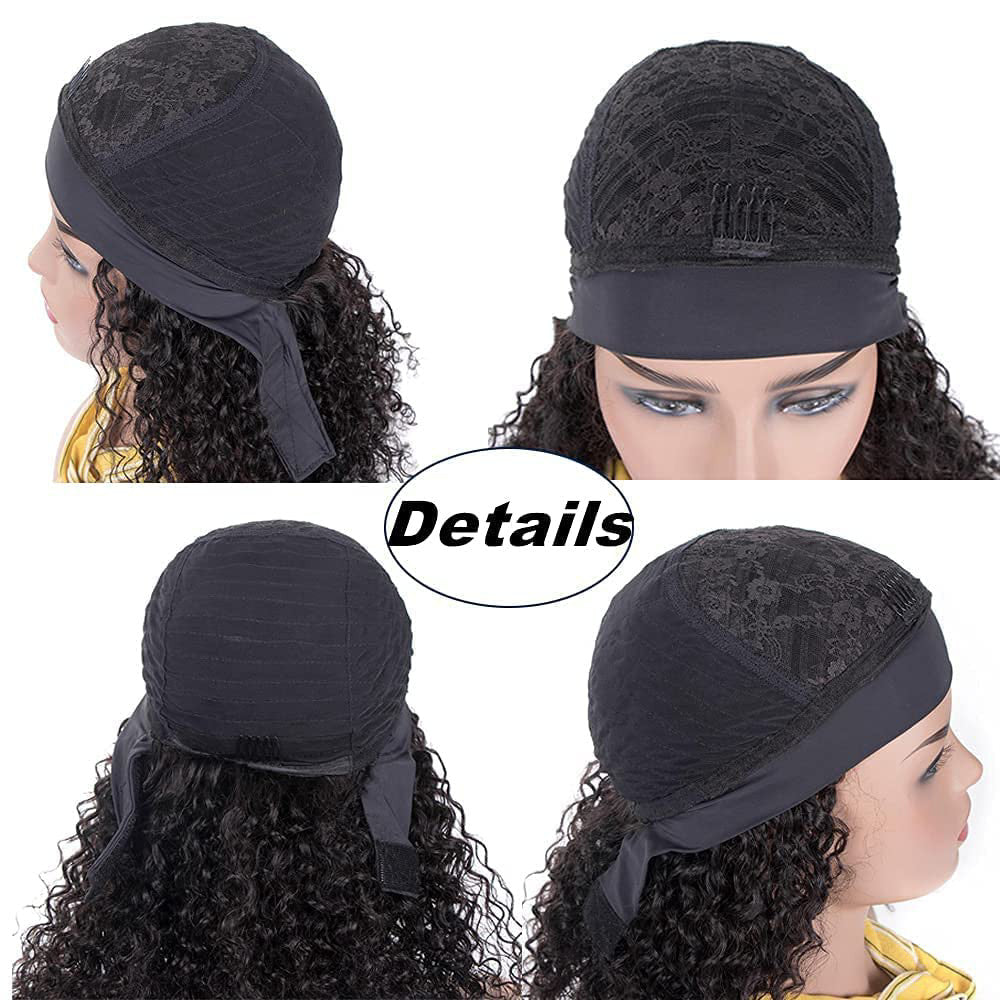 Curly Human Hair Headband Wig 14 Inches Deep Wave Wigs for Women