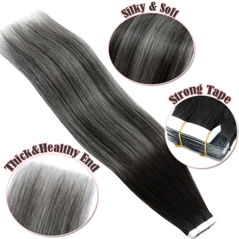 Human Hair Tape-In Extensions - Thick 150g Ombre & Natural Colors, Multiple Lengths
