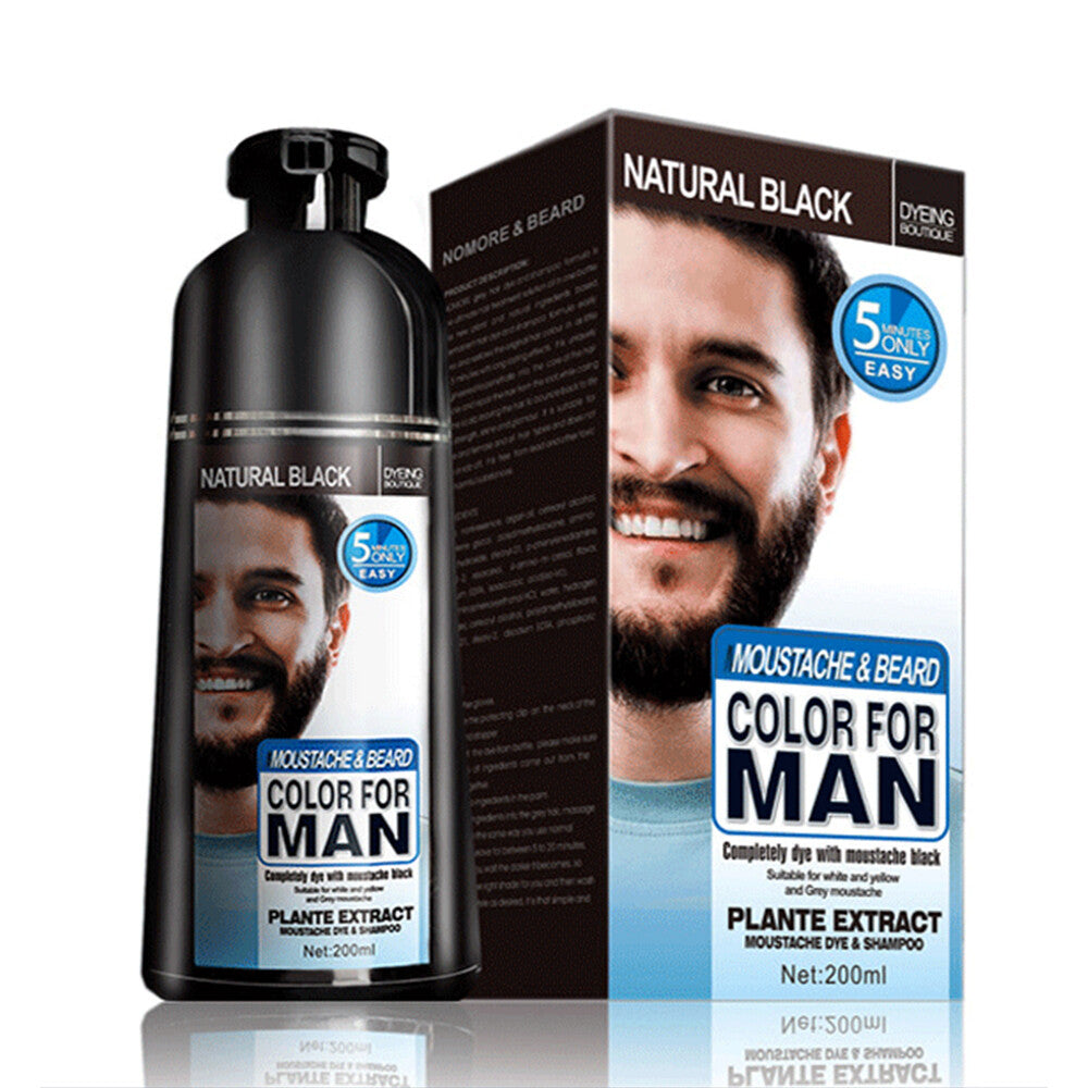 Black Hair Dye Shampoo for Men Beard Coloring & Removal 200ML