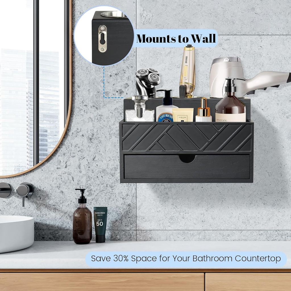 Hair Tool Organizer with Drawer and Wall Mount for Bathroom & Vanity