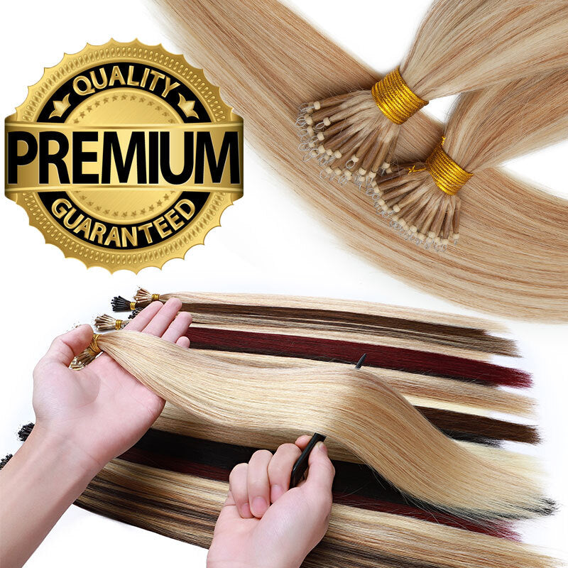 Nano Ring Hair Extensions for Micro Loop Beads - Full Head Blonde Human Hair