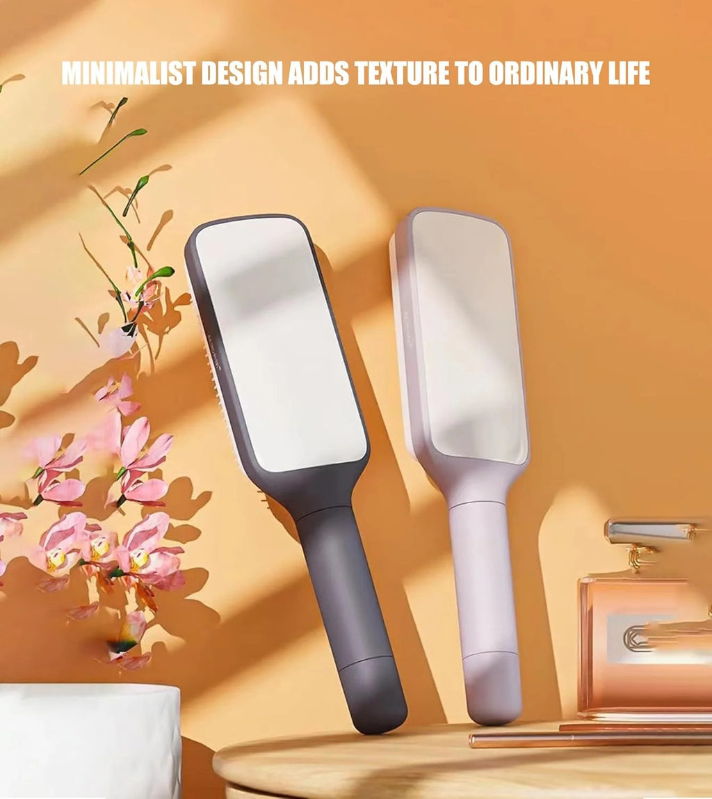 Self Cleaning Hair Brush with Retractable Bristles for Women - Grey