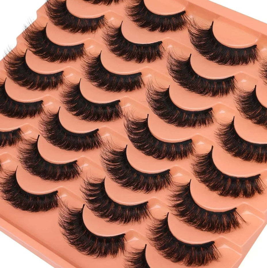 14 Pairs Natural Faux Mink Lashes - Thick Fluffy Cat Eye Extension Look