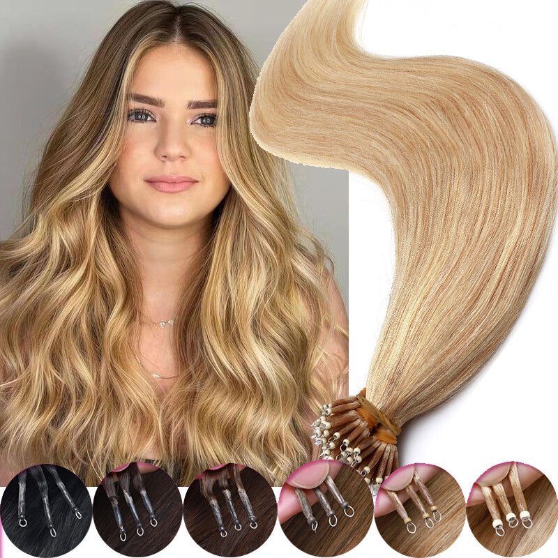 Remy Human Hair Extensions Nano Ring Bead Loop Micro Tips Thick 16-22 Inch