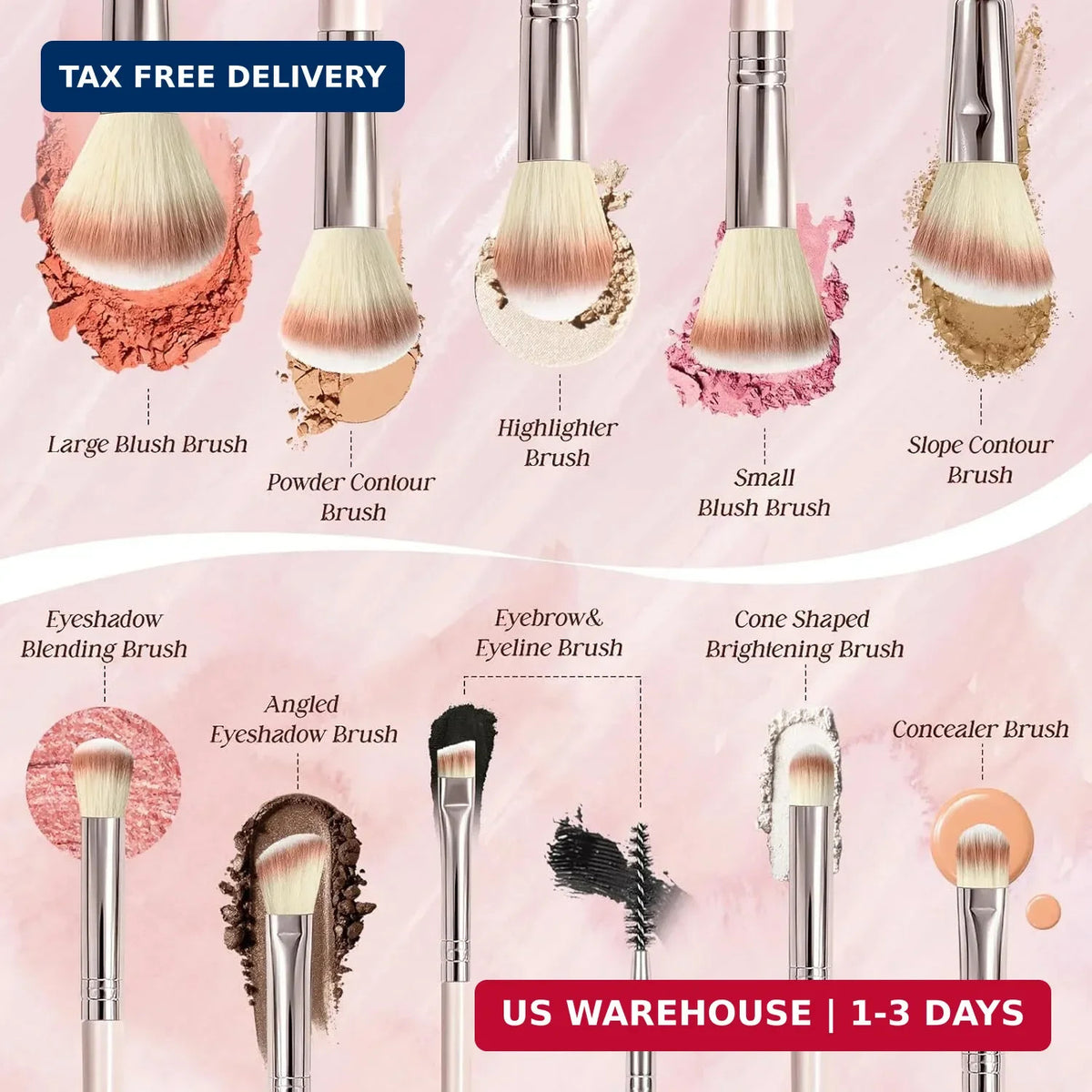 10-Piece Synthetic Makeup Brush Set for Face and Eyes - Travel Friendly