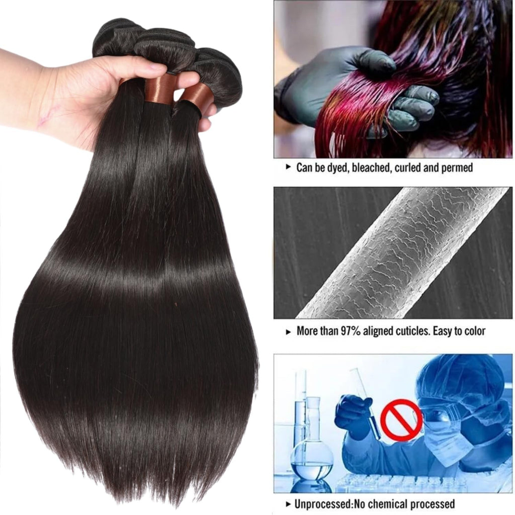 Brazilian Virgin Hair Extensions 14 16 18 Inch Natural Black 3 Bundles